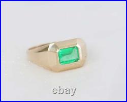 Men's Signet Ring 14K YellowGold Over Vintage Green Emerald Art Deco Ring Unisex