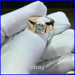 Men's Solid 14k Yellow Gold Band Wedding Ring 1. TCW Round Cut Moissanite Diamond