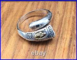 Men's Solid 925 Sterling Silver Portrait Pray Adjustable Vintage Style Ring