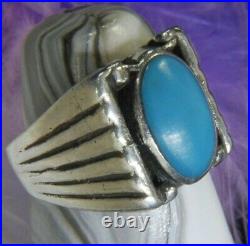 Men's Turquoise 5/8 vintage 0.925 Sterling Silver band Ring size 11.25