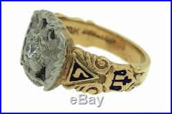 Men's Vintage 10K Gold Scottish Rite Freemason Double Eagle Diamond Enamel Ring