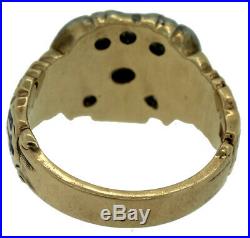 Men's Vintage 10K Gold Scottish Rite Freemason Double Eagle Diamond Enamel Ring