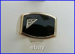 Men's Vintage 10K Yellow Gold Diamond Black Onyx Ring 8.8 Grams Size 10.25