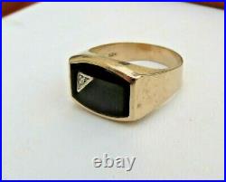 Men's Vintage 10K Yellow Gold Diamond Black Onyx Ring 8.8 Grams Size 10.25