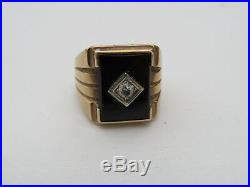 Men's Vintage 10K Yellow Gold Diamond Black Onyx Ring 9.3 Grams Size 11