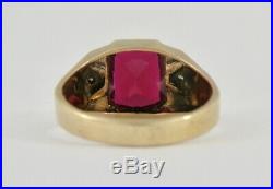 Men's Vintage 10k Gold Diamond Simulated Ruby Ring Signed Hallmark Sz 12.5