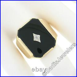Men's Vintage 10k TT Gold Rectangular Black Onyx with Diamond Center Polished Ring