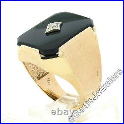 Men's Vintage 10k TT Gold Rectangular Black Onyx with Diamond Center Polished Ring