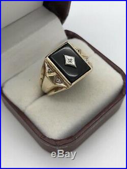Men's Vintage 10k Yellow Gold Black Onyx Diamond Ring Size10