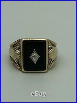 Men's Vintage 10k Yellow Gold Black Onyx Diamond Ring Size10