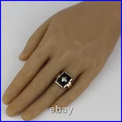 Men's Vintage 10k Yellow Gold, Black Onyx, Diamond Ring Size 9.75