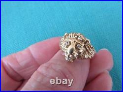 Men's Vintage 10k Yellow Gold Diamond Lion Ring Sz 6 1/2 14 MM Wide