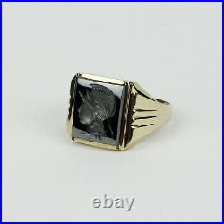 Men's Vintage 10k Yellow Gold and Carved Hematite Intaglio Ring Size 10.5