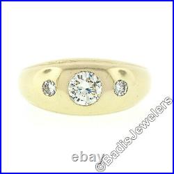 Men's Vintage 14K Gold 0.74ctw 3 Stone Burnish Diamond Domed Polished Band Ring