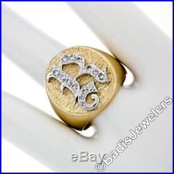 Men's Vintage 14K Gold. 25ctw Round Brilliant Diamond Initial R Signet Ring Sz 8