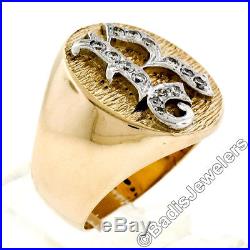 Men's Vintage 14K Gold. 25ctw Round Brilliant Diamond Initial R Signet Ring Sz 8