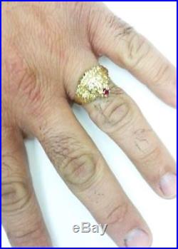 Men's Vintage 14K Gold Roaring Lion Ring. Solid 14k Yellow Gold