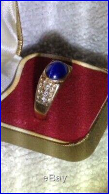 Men's Vintage 14K Solid Gold Star Sapphire & Diamonds Ring Size 101/2 6.2GRAMS