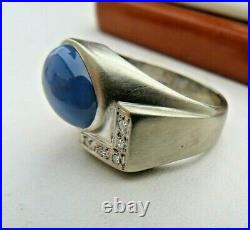 Men's Vintage 14K White Gold Diamond Star Sapphire Ring 7.7 Grams Size 6.25