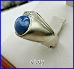 Men's Vintage 14K White Gold Diamond Star Sapphire Ring 7.7 Grams Size 6.25