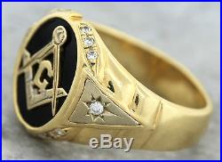 Men's Vintage 14K Yellow Gold Blue Lodge Members Diamond Black Masonic Band Ring