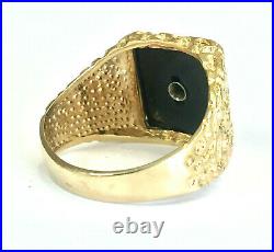 Men's Vintage 14K Yellow Gold Onyx & Diamond Nugget Style Ring Size 10, 7 Grams