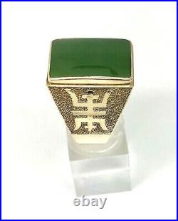 Men's Vintage 14 K Yellow Gold JADE ASIAN DESIGN Ring Size 12.5