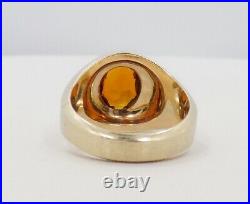 Men's Vintage 14k Solid Yellow Gold Dark Citrine Solitaire Ring 9 1/4 13.1 Gr