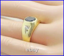 Men's Vintage 14k Solid Yellow Gold Sapphire & Diamond Ring 8 1/4 5.7 Grams