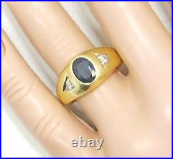 Men's Vintage 14k Solid Yellow Gold Sapphire & Diamond Ring 8 1/4 5.7 Grams