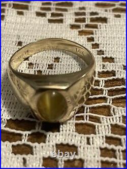 Men's Vintage 14k Solid Yellow Gold Tiger`s Eye Cabochon Ring Size 10 1/2 7.7 Gr