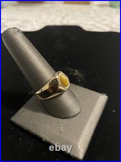 Men's Vintage 14k Solid Yellow Gold Tiger`s Eye Cabochon Ring Size 10 1/2 7.7 Gr