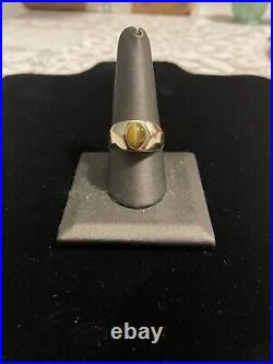 Men's Vintage 14k Solid Yellow Gold Tiger`s Eye Cabochon Ring Size 10 1/2 7.7 Gr