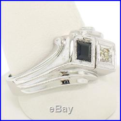 Men's Vintage 14k White Gold 0.58ctw Round Diamond & Square Sapphire Bypass Ring