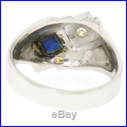 Men's Vintage 14k White Gold 0.58ctw Round Diamond & Square Sapphire Bypass Ring