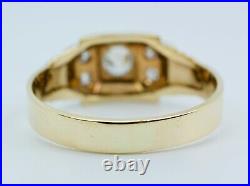 Men's Vintage 14k White & Yellow Gold European Cut Diamond 5 Stone Ring Size 13