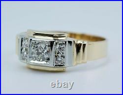 Men's Vintage 14k White & Yellow Gold European Cut Diamond 5 Stone Ring Size 13