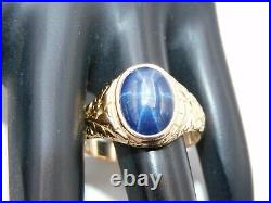 Men's Vintage 14k Yellow Gold 5.0 Cabochon Cut Star Sapphire Ring Designer