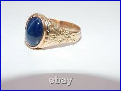 Men's Vintage 14k Yellow Gold 5.0 Cabochon Cut Star Sapphire Ring Designer