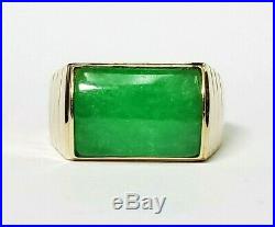 Men's Vintage 14k Yellow Gold Green Jade Ring Size 10 1/2