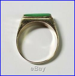 Men's Vintage 14k Yellow Gold Green Jade Ring Size 10 1/2