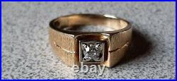 Men's Vintage 14k Yellow Gold and. 23 Diamond SI 2 Solitaire Band Ring Size 9.5