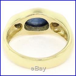 Men's Vintage 18K Yellow Gold 2.90ctw Cabochon Sapphire & Diamond Band Ring Sz 8