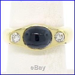 Men's Vintage 18K Yellow Gold 2.90ctw Cabochon Sapphire & Diamond Band Ring Sz 8
