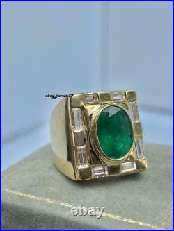 Men's Vintage 3.00 Ct Green Emerald Simulated Pinky Ring 14K Yellow Gold Plated