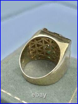 Men's Vintage 6 Ct Green Emerald & Diamond Pinky Ring 14K Yellow Gold Finish