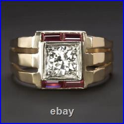 Men's Vintage Antique Fine Ring 14K Yellow Gold Plated 1.40 Ct Simulated Diamond