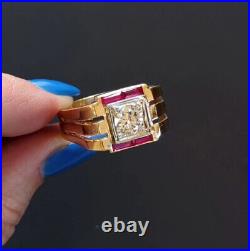 Men's Vintage Antique Fine Ring 14K Yellow Gold Plated 1.40 Ct Simulated Diamond