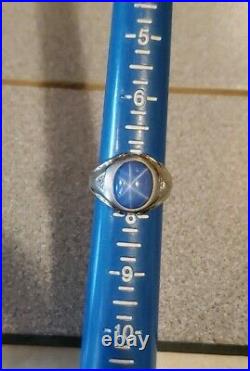 Men's Vintage Blue Star Sapphire 14K White Gold Diamond Ring size 7.5