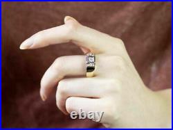 Men's Vintage Diamond 14k Two Tone Gold Finish Statement Wedding Engagement Ring